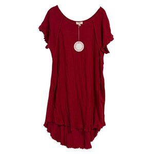 Umgee Red Linen Blend Pocket Dress NWT Size S